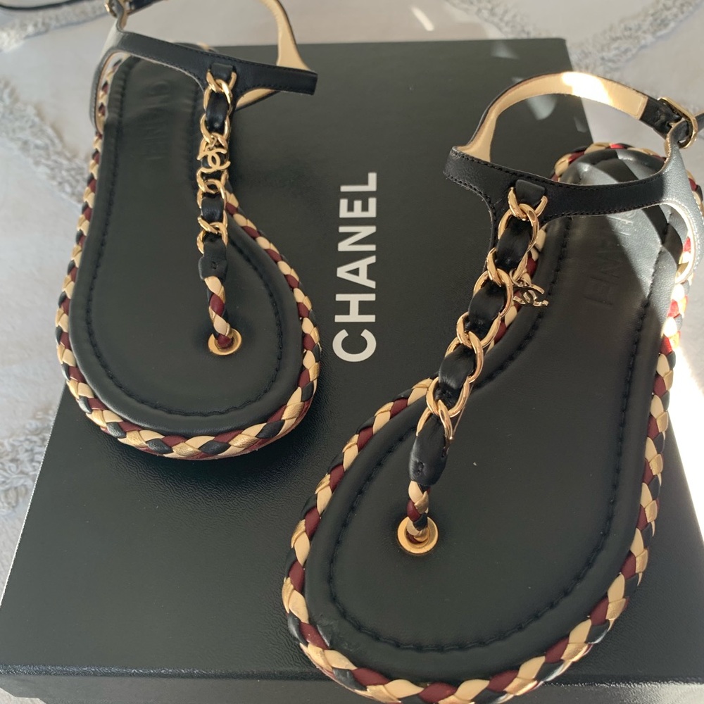 COPY - Chanel Black Braided Gold CC Logo Chain Sa…